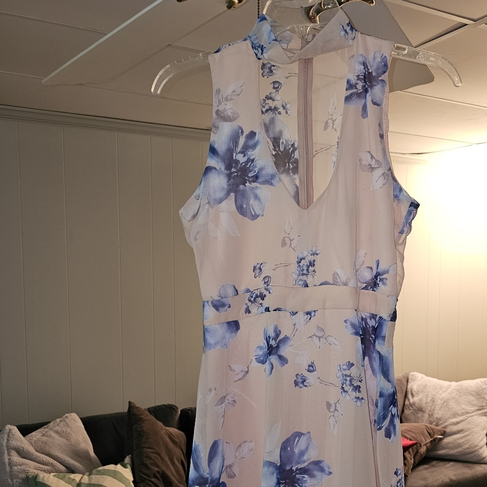 Lac Bleu romper NWOT pink and blue flowers zip up size small